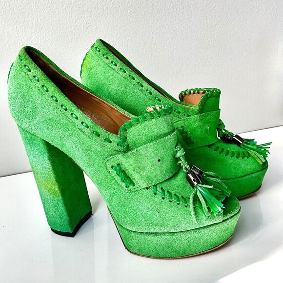 Viktor & Rolf Green Suede Platform Tassel Heels Size EU 39.5- Italy - Picture 5 of 12